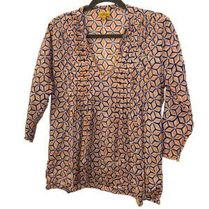 Roberta Roller Rabbit blue orange Indian Block Print Star Fruit tunic to…